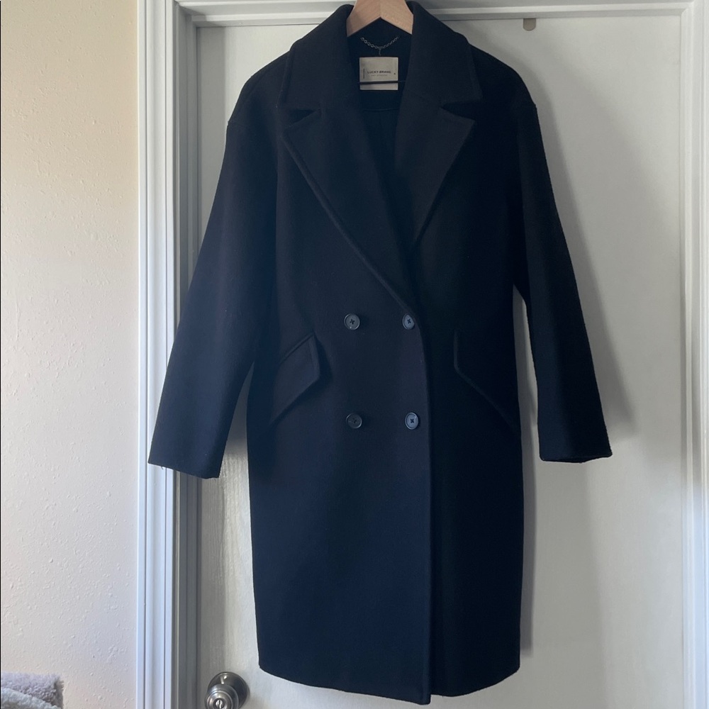 Lucky Brand Solid Long Double-Breasted Coat